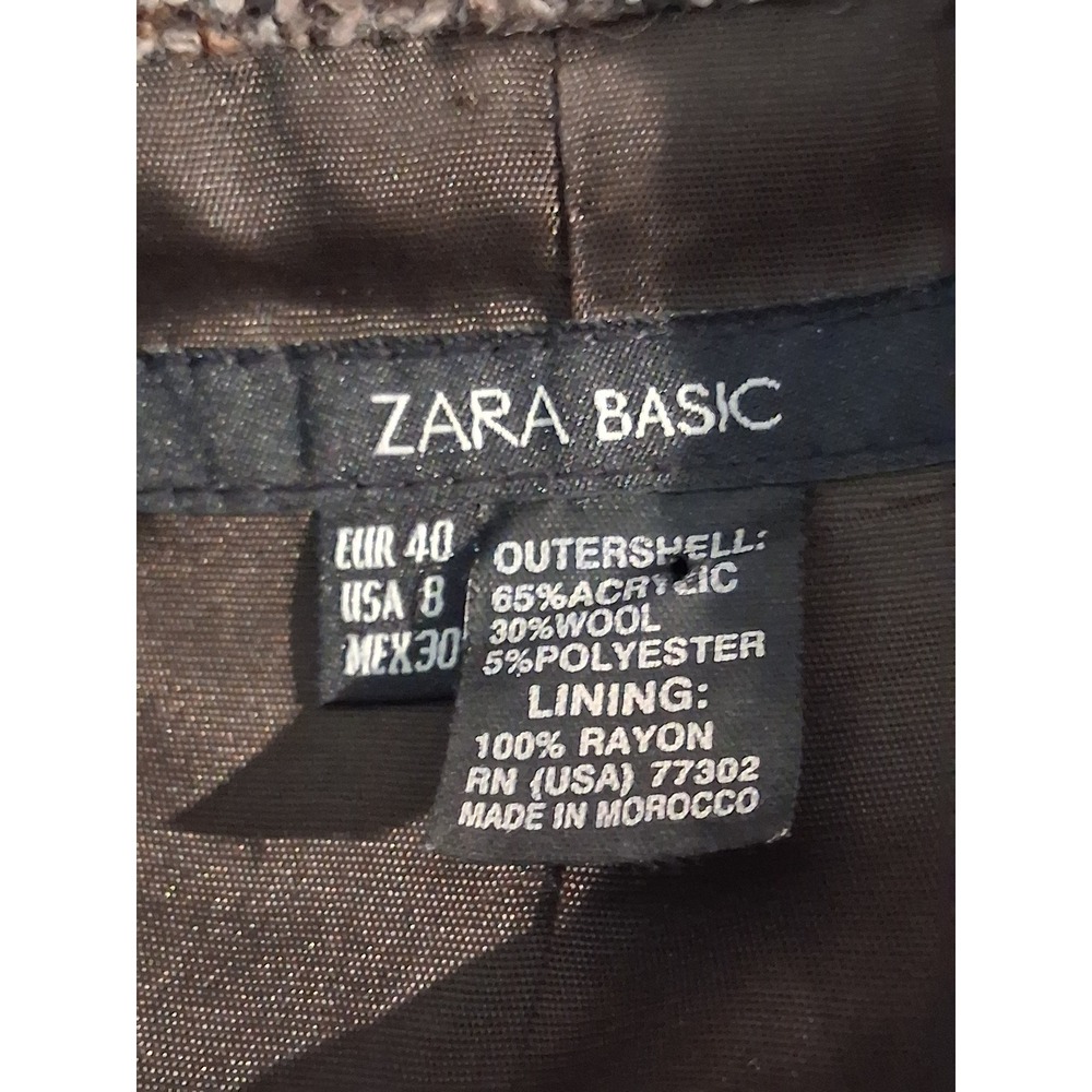 Zara Basic Brown Wool Blend Tweed Blazer Jacket Size 8 Single Button Suit Coat - Picture 2 of 9